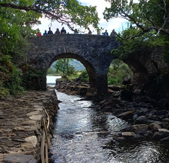 The old stone bridge over the water between the lakes in Killarney National Park