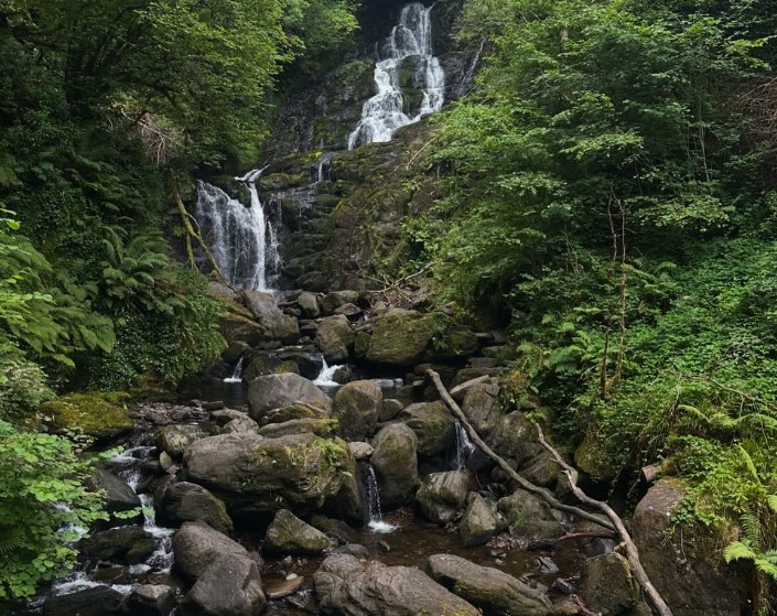 Torc Waterfall dropping through the oakwood